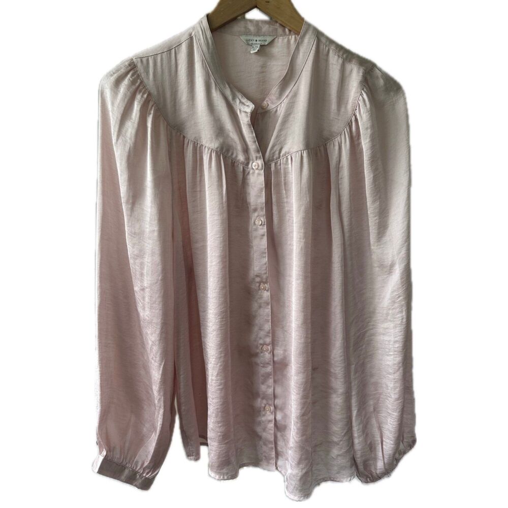 Lucky Brand Women's Shiny Silky Long Sleeve Button Down Blouse XL